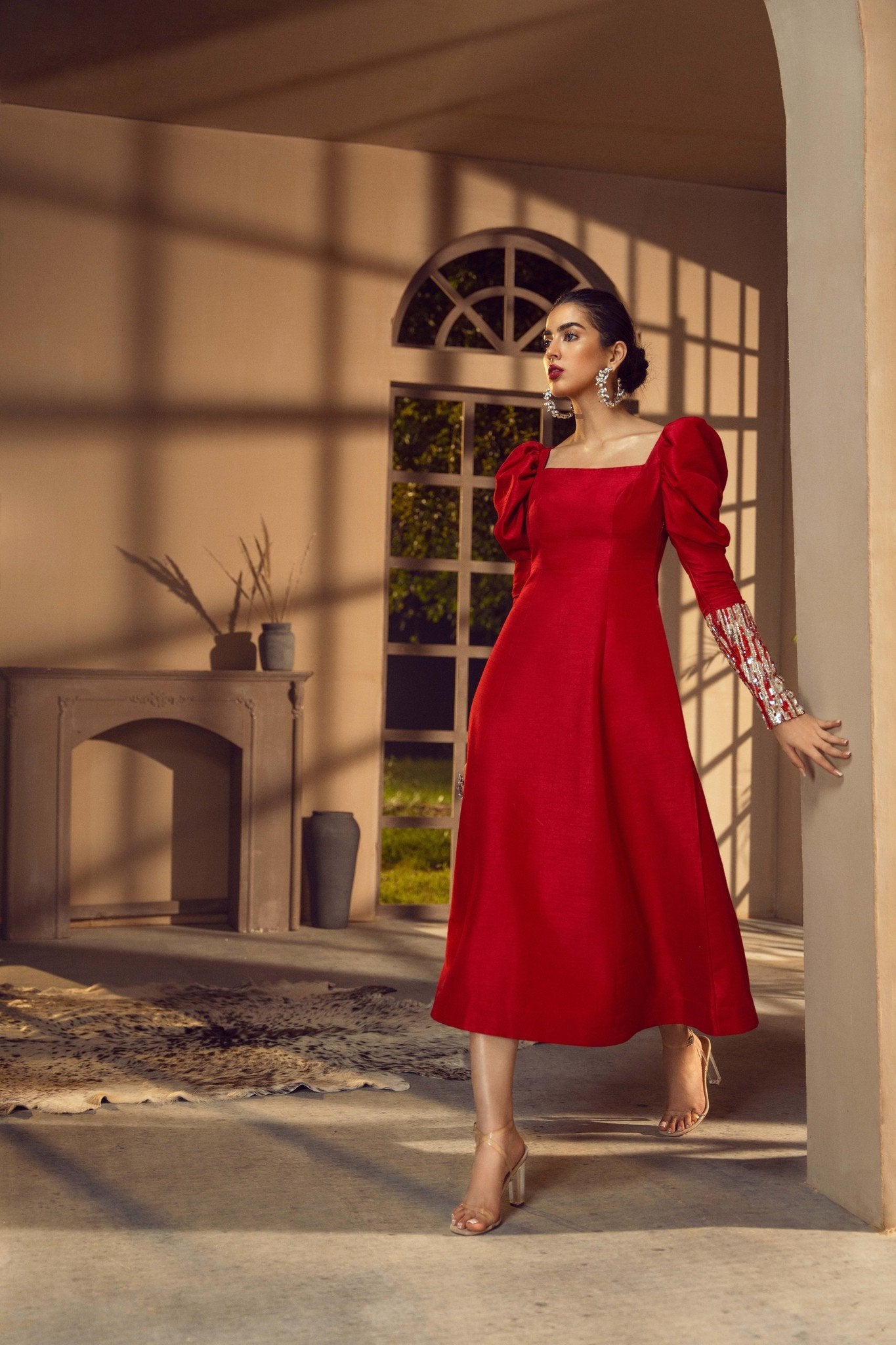 Modern Tea Party Long Tea Dress Noor' Tea-Length Fit-and-Flare Western Dress Apsarahub Modern Tea Party Long Tea Dress Noor' Tea-Length Fit-and-Flare Western Dress Apsarahub