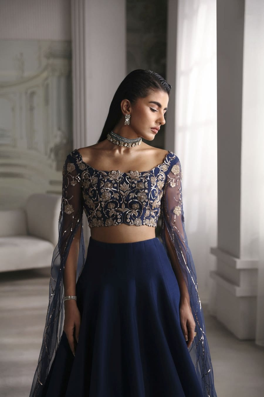 Royal Sapphire - Luxury Silk Couture Outfit for Special Occasions