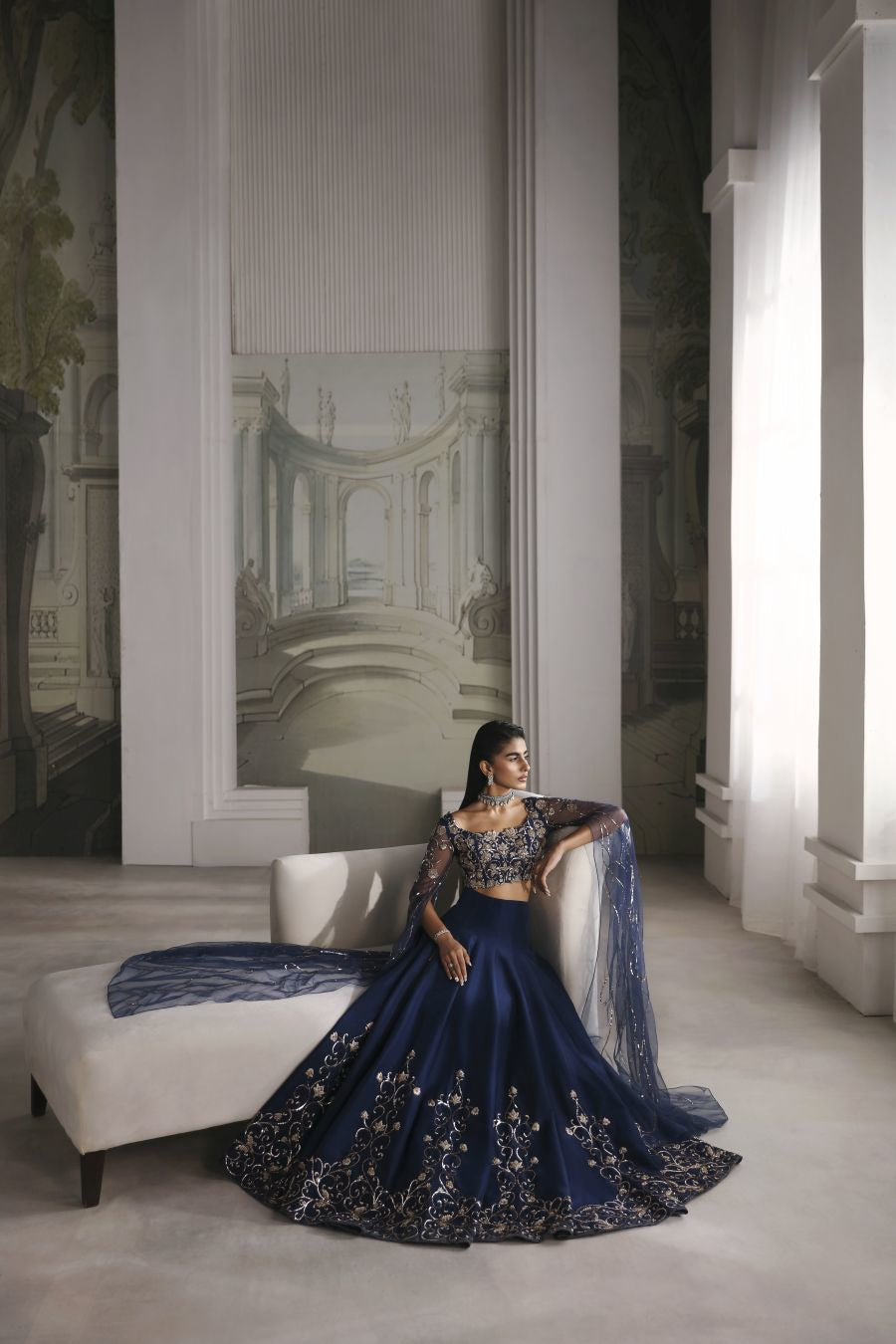 Royal Sapphire - Luxury Silk Couture Outfit for Special Occasions